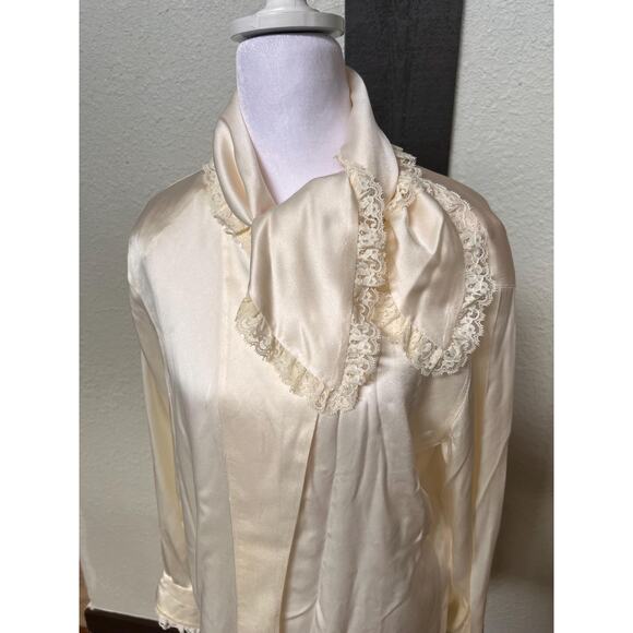 Vintage Escada Couture Silk Blouse with Lace Trim and Statement Bow- Size 38 - Picture 1 of 10